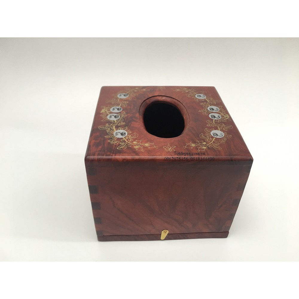 Hộp đựng giấy ăn gỗ cẩm lai kích thước 14x14x12cm