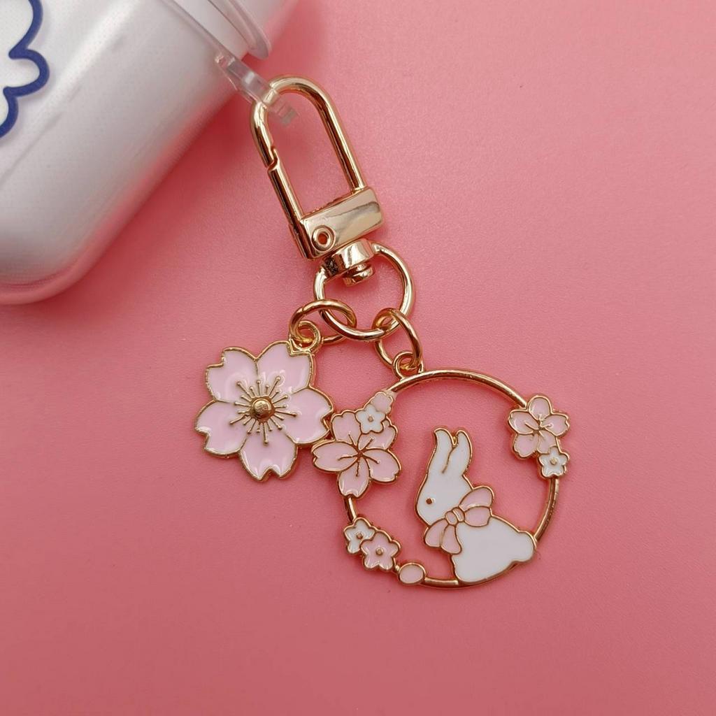 Móc Chìa Khóa Hình Thỏ / Mèo / Hoa Đào Hoạt Hình Tráng Men Dễ Thương Trang Trí Túi Xách DIY