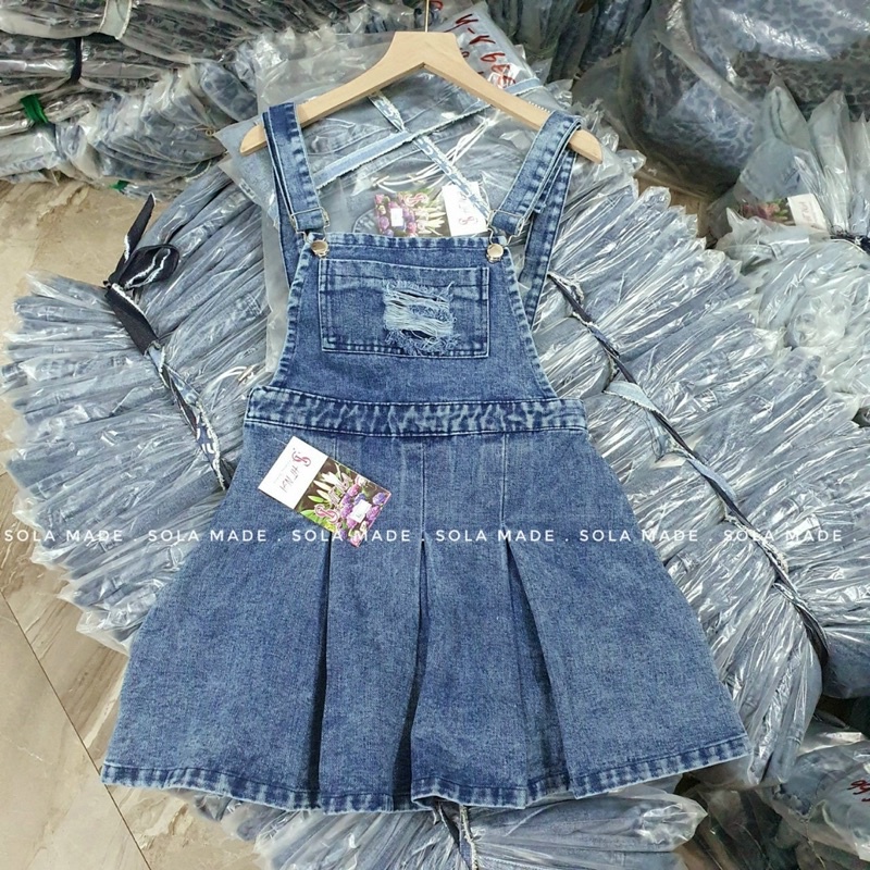 Đầm Yếm Jean Rách Xếp Li Siêu Xinh