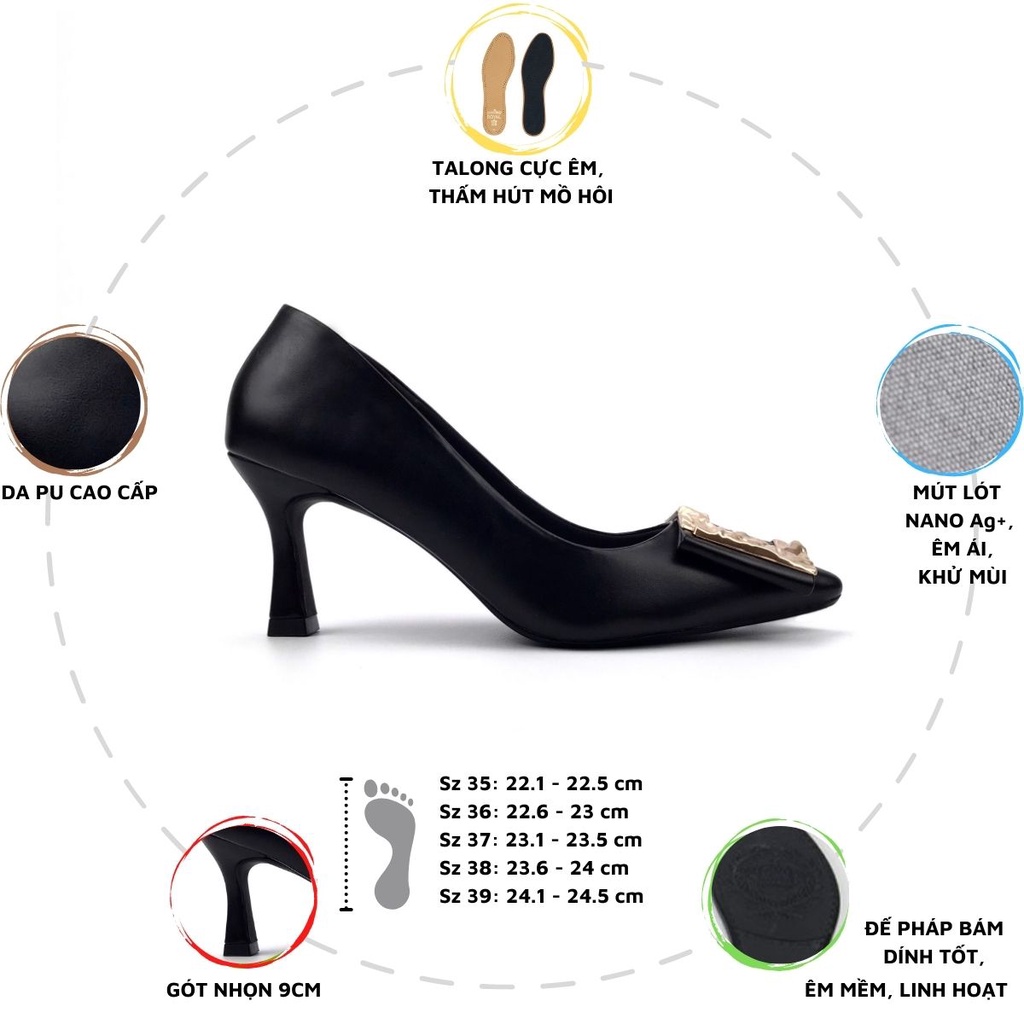 Giày cao gót 7p HADU G773 bít mũi, khóa vuông, da mờ