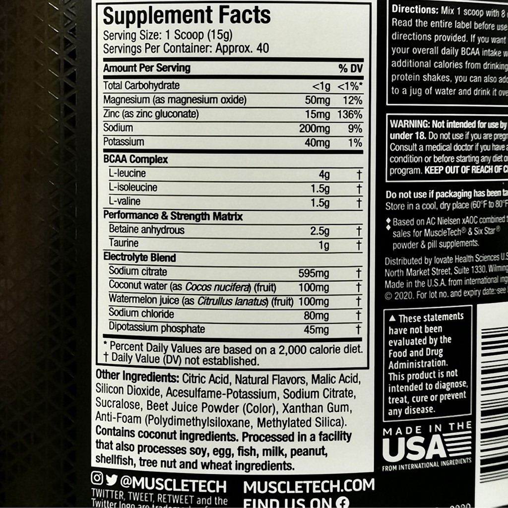 Thực Phẩm Bổ Sung Phục Hồi Cơ và Tăng Sức Mạnh MuscleTech Amino Build 40 Lần Dùng