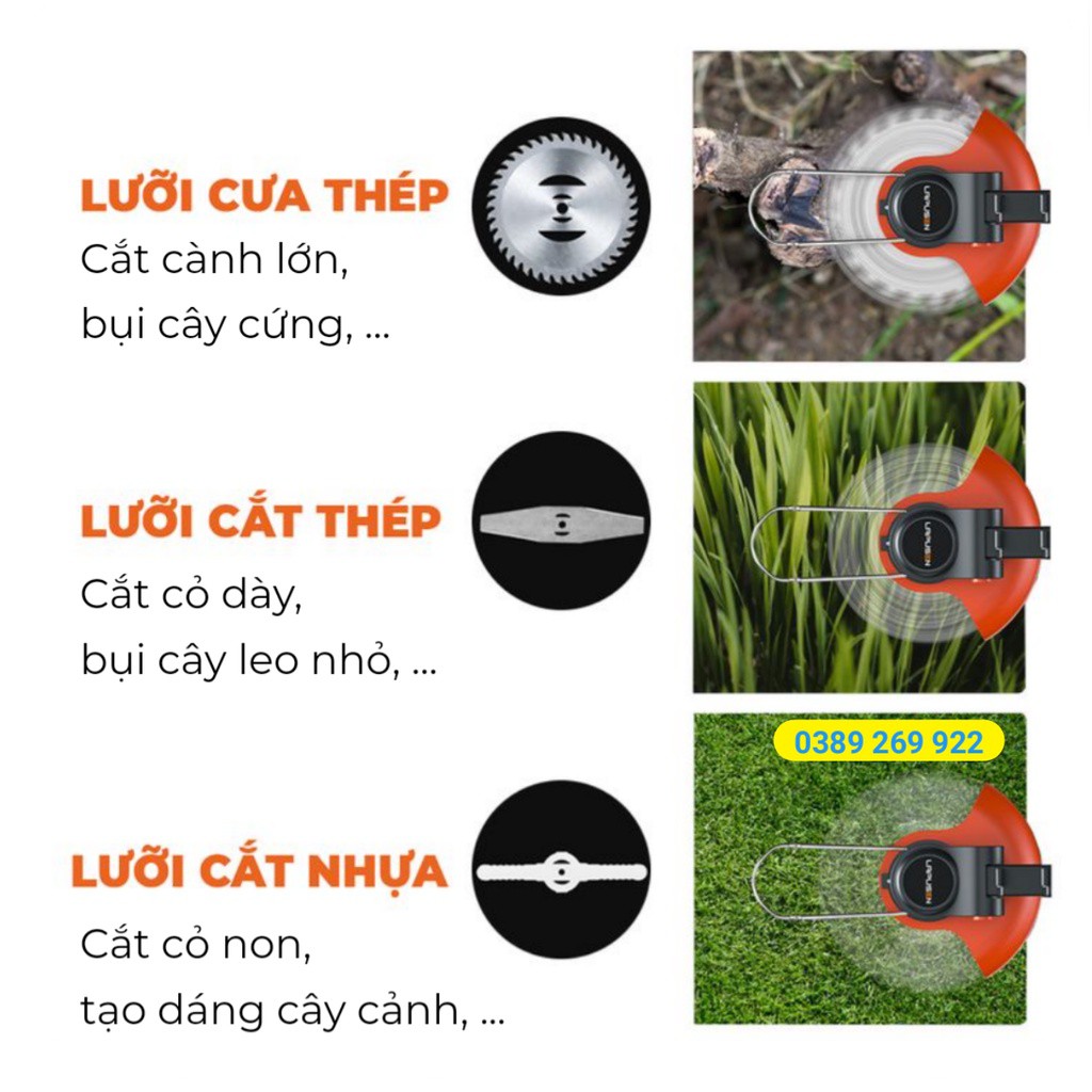 Máy cắt cỏ LAPUSEN- Máy 2 pin khủng 15 cell, Hàng nhập khẩu cao cấp, Bảo hành 12 tháng.