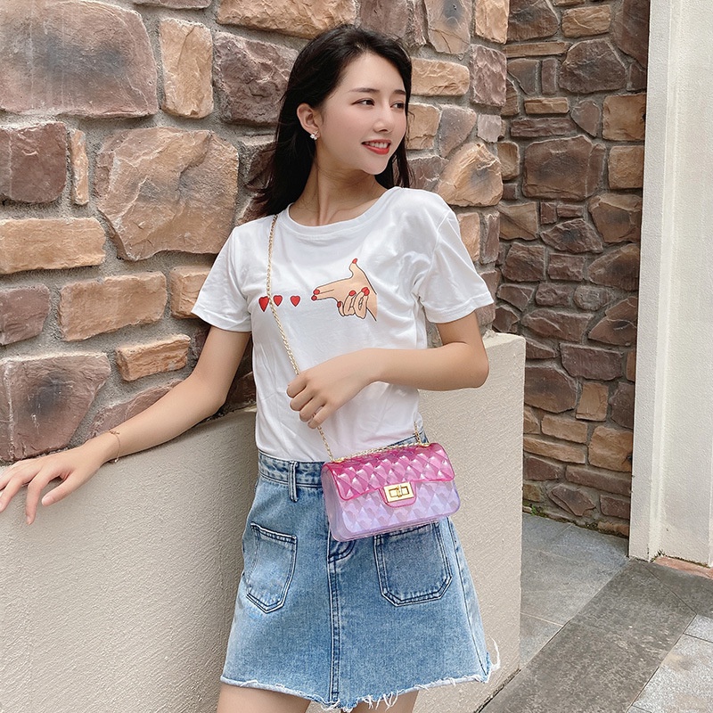 Túi Đeo Chéo Jelly Màu Gradient Trong Suốt 9 Ngăn Thời Trang Cá Tính Cho Nữ