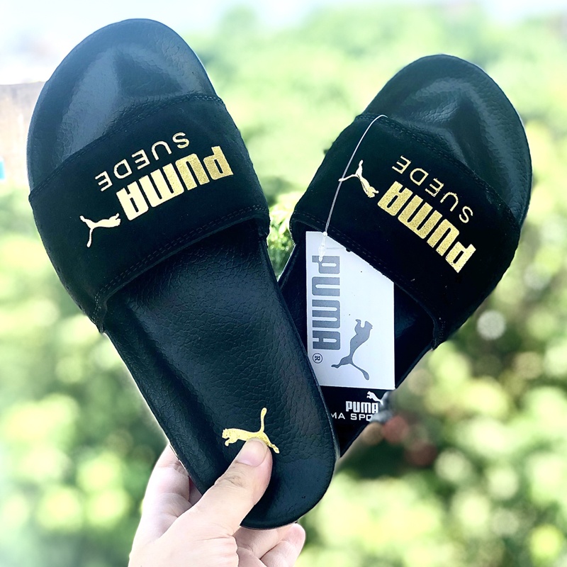 Dép unisex 𝐏𝐔𝐌𝐀 da lộn ❤️FREESHIP + Hộp❤️  dép mlb puma quai ngang hình con báo nam nữ thể thao kèm tem tag mác,đế pu