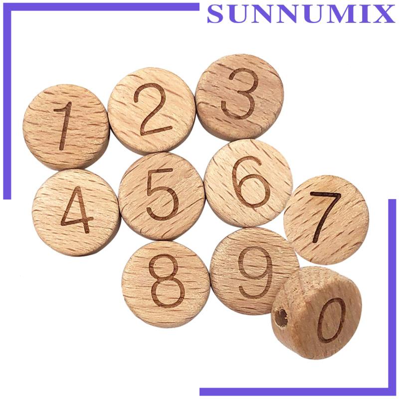 Set 10 Hạt Gỗ 15mm In Họa Tiết Chữ Cái Và Số Làm Trang Sức