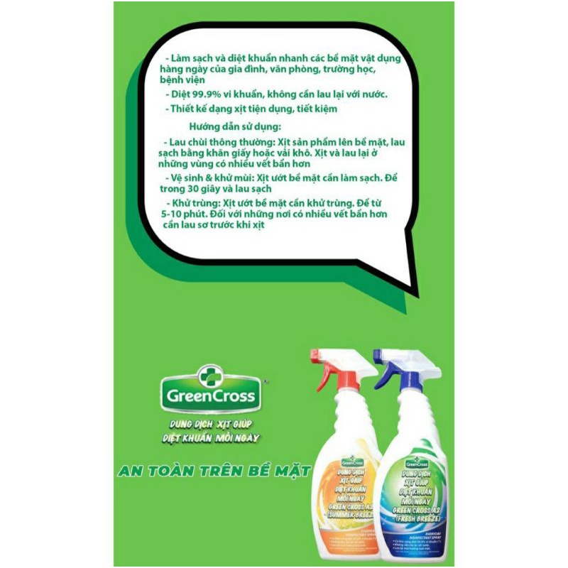 Dung dịch xịt diệt khuẩn Green Cross A2 500ml