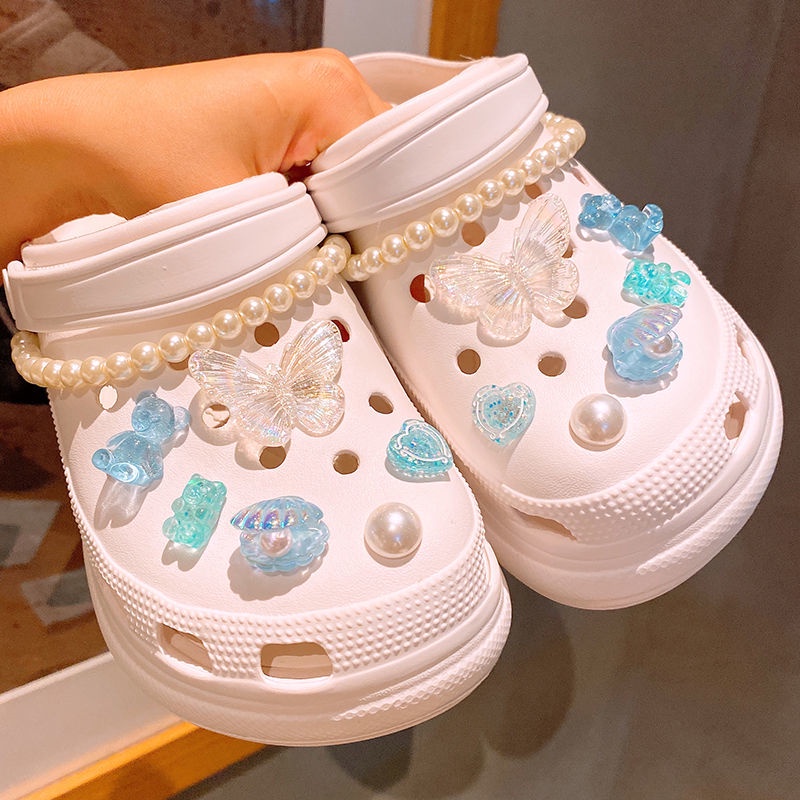 Charms Giày Crocs Đính Ngọc Trai Có Khóa Hình Chú Gấu Dễ Thương DIY