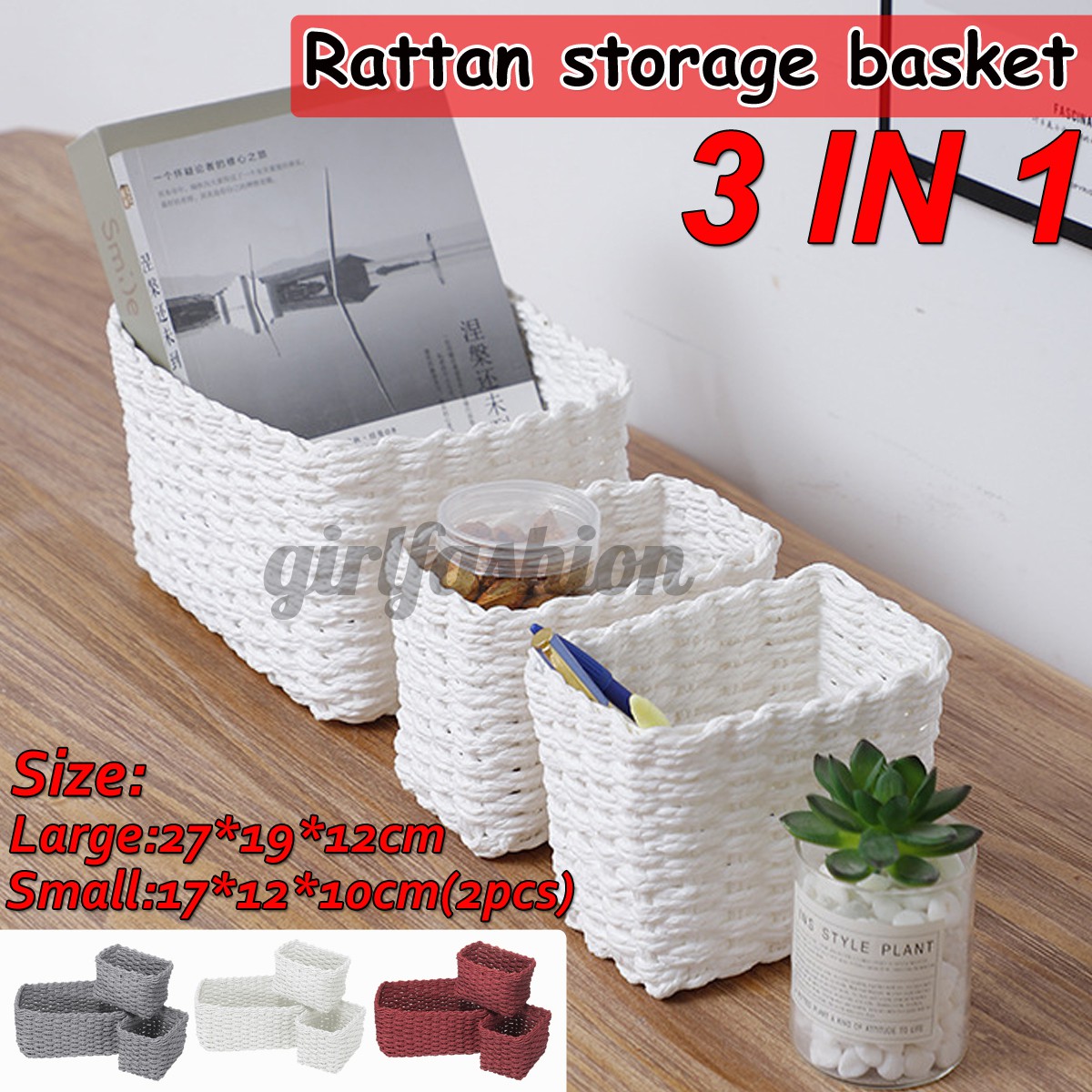 Set 3 Giỏ Đựng Đồ Đa Năng Bằng Mây Đan