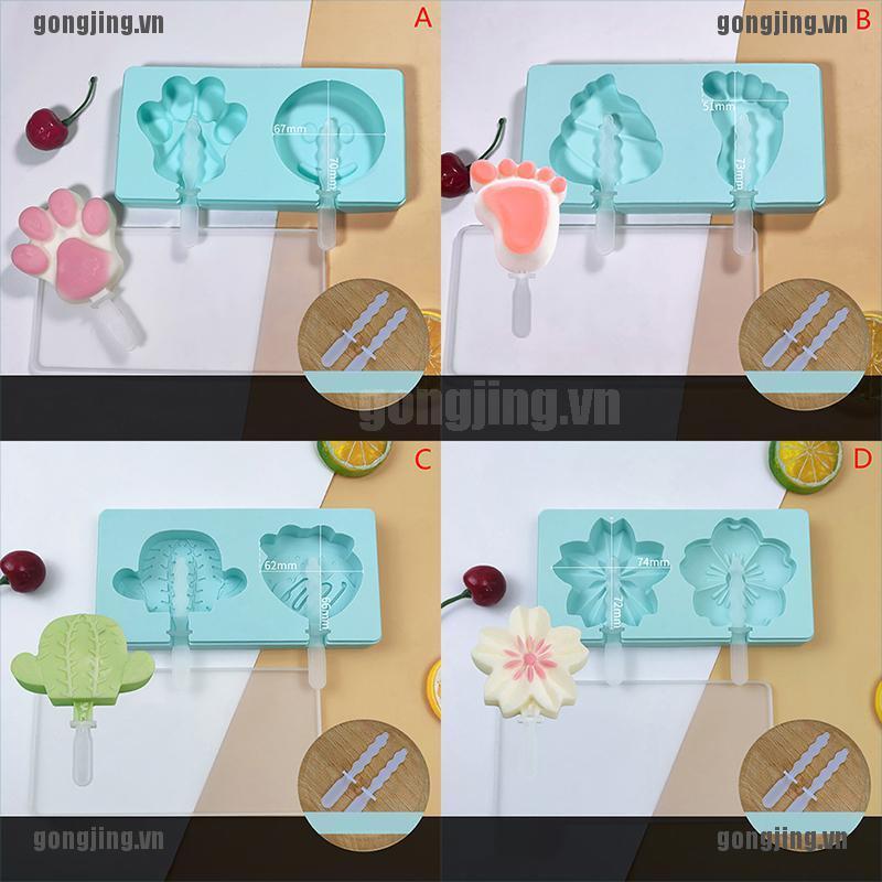 GONJ Cute Cartoon Ice Cream Mold Silicone Popsicle Mold Ice Pop Mold With Sticks