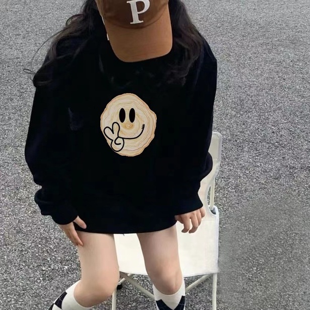 ZHELIHANGFEI Áo Sweater Tay Dài Dáng Rộng Cổ Tròn In Họa Tiết Cá Tính