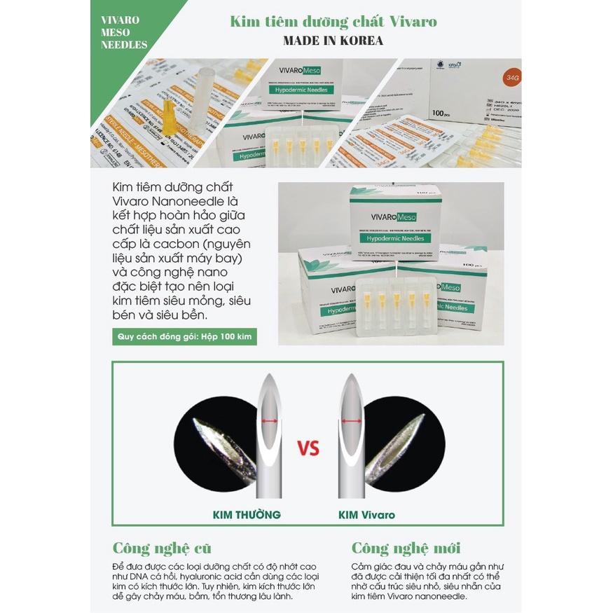 Vỉ 5 Đầu Kim Mesotherapy 34G 4mm chính hãng Vivapro | CHÍNH HÃNG