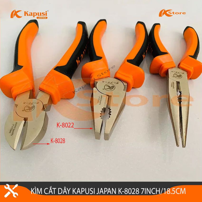 Kìm Cắt Đa Năng Kapusi Japan K-8028 7inch/185mm Thép Cao Cấp Siêu Bền, Kìm Cắt Dây Điện Kiểu Nhật