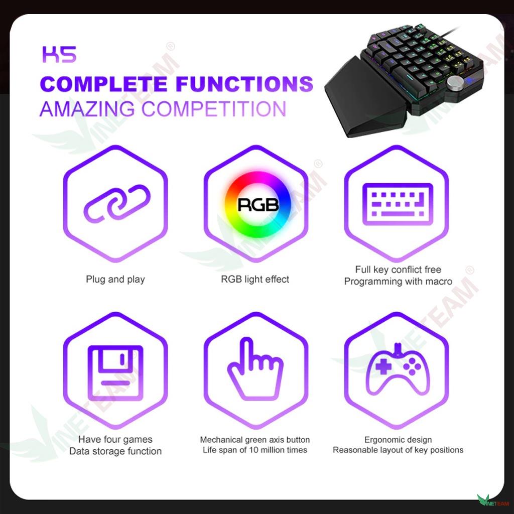 Bàn Phím Cơ ZIYOULANG K5 39 Phím Hỗ Trợ MACRO Blue Switch RGB Chơi Game Pubg Mobile, Rules, Free Fire -dc4691