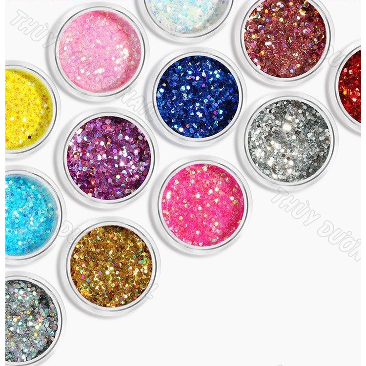 Set nhũ kim tuyến 12 màu ẩn gel, chuyên dùng làm nail, mix màu, 10g/hũ