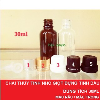 Chai thuỷ tinh đựng tinh dầu 30ml ( gồm cả bộ nút nhỏ giọt và nắp tự chọn)