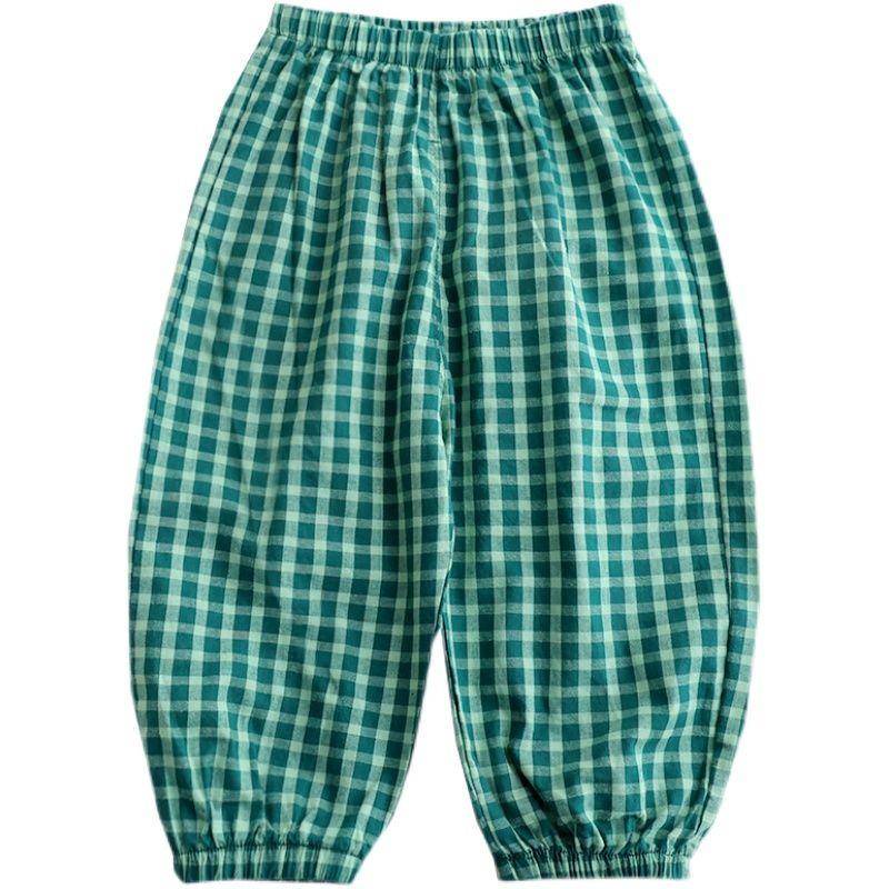 Quần short bloomers cotton linen kẻ sọc caro phong cách phương Tây Hàn Quốc chống muỗi mùa hè đi chơi ở nhà