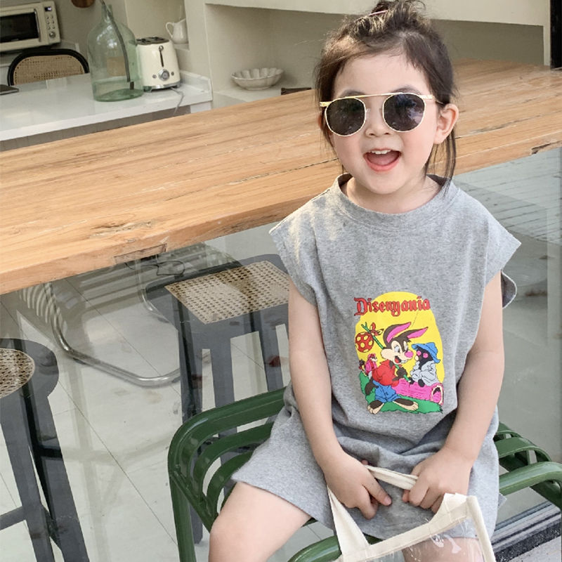 Đầm Thun Sát Nách In Hoạt Hình Kiểu Hàn Quốc Thời Trang Mùa Hè 2021 Cho Bé Gái