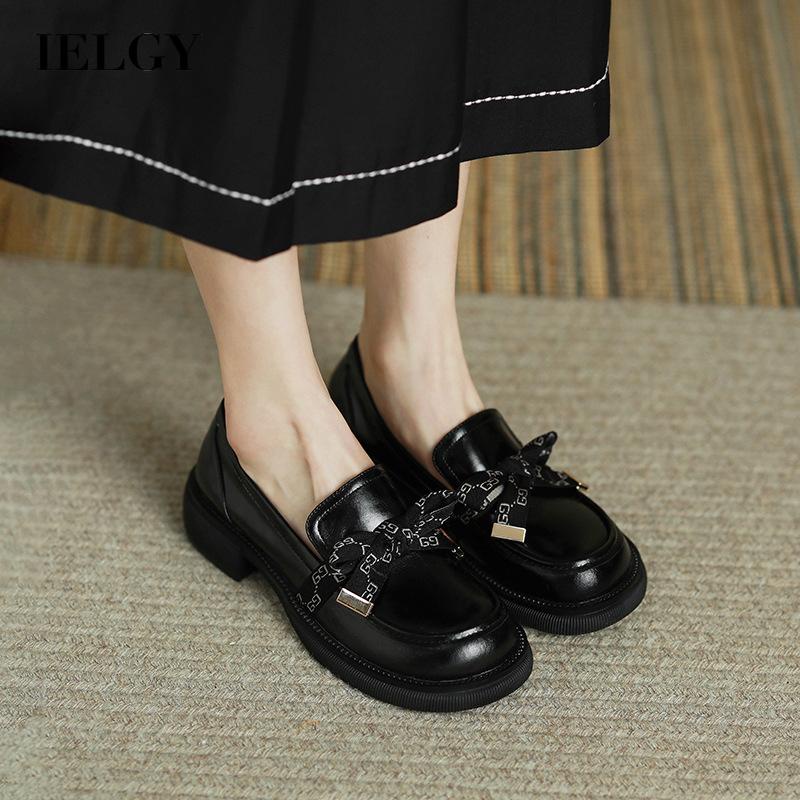 Giày lười da IELGY đính nơ thời trang cho nữ
