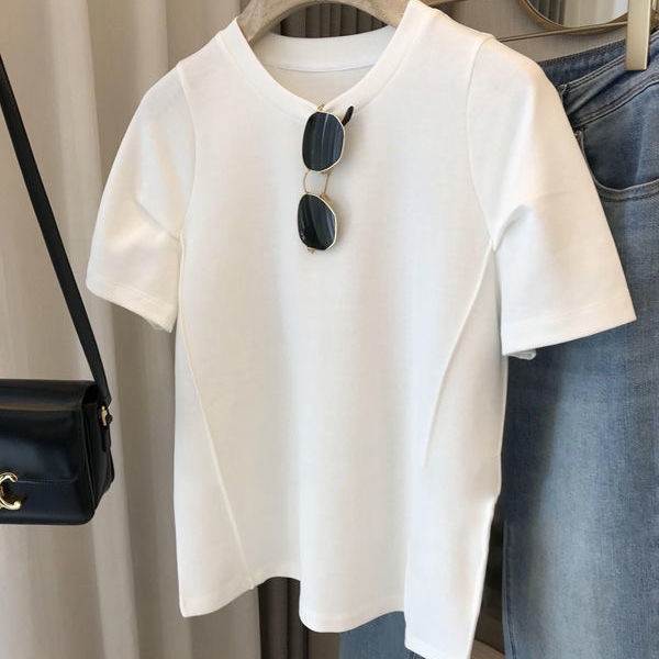 Áo thun BH cotton tay ngắn cổ tròn màu sắc đơn giản cho nữ