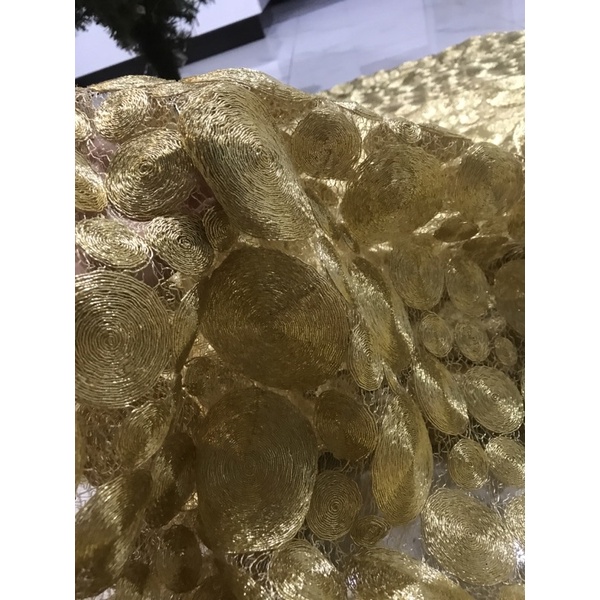 Vải kim tuyến cao cấp lấp lánh độc lạ màu vàng đồng (khổ 1m5)may đầm váy,áo dài,hàng thiết kế thời trang