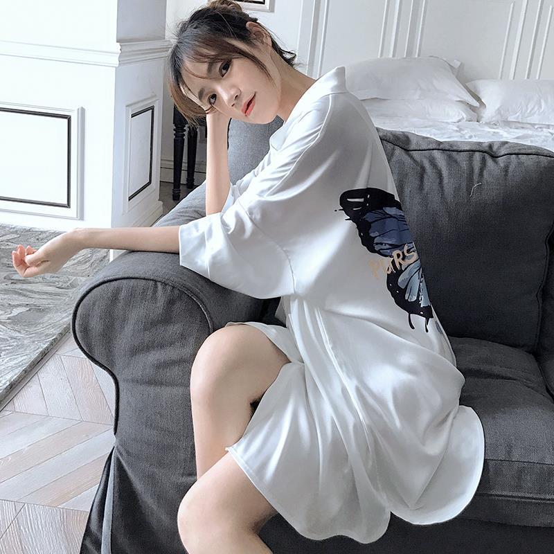 Women's Pajamas Spring And Autumn Ice Silk2021New Year Fashion Style Explosive Red Wear Outer Loose Shirt And Summer Skirt