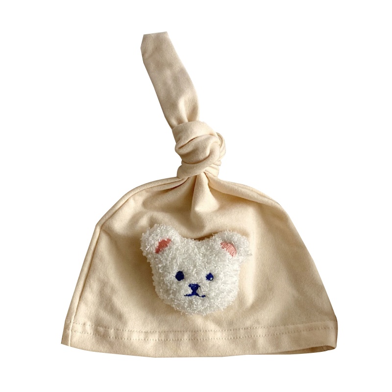 Mũ Beanie Cotton Mềm Mại Thắt Nút Hình Gấu Dễ Thương Cho Bé Sơ Sinh
