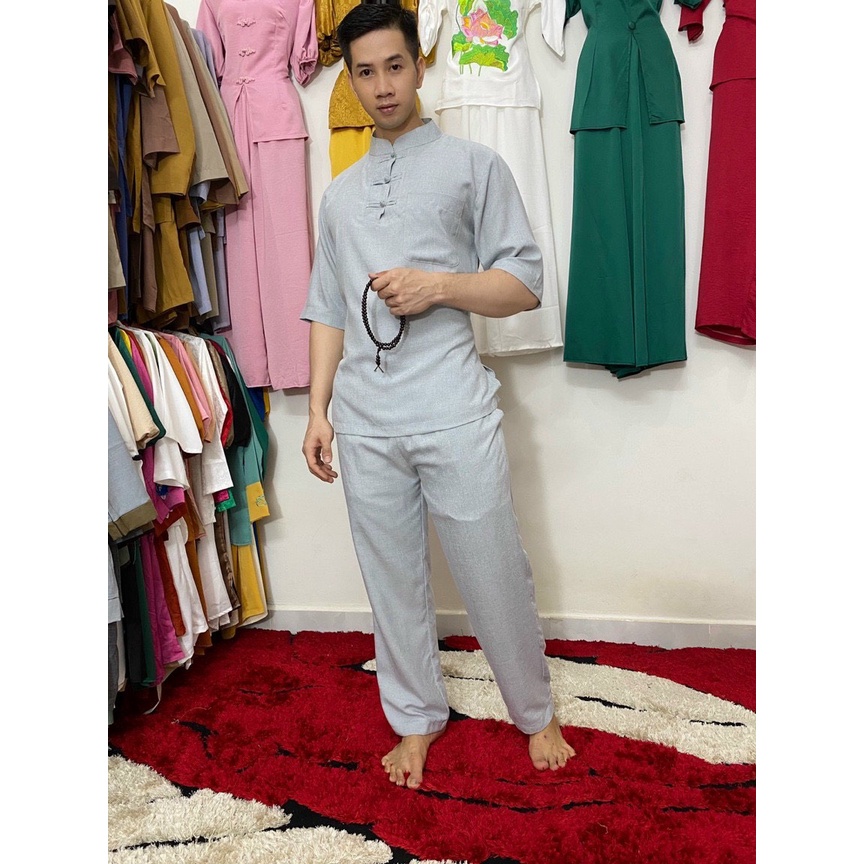 Đồ Lam Đi Chùa # Mẫu Cặp cổ tròn 3 nút Linen #Đồ Bộ Nam Nữ # Quần Áo Nam Nữ