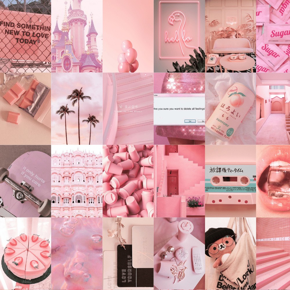 Wall Collage  keo sẵng lột dán tường trang trí decor phòng ngủ - theme Hồng nhạt