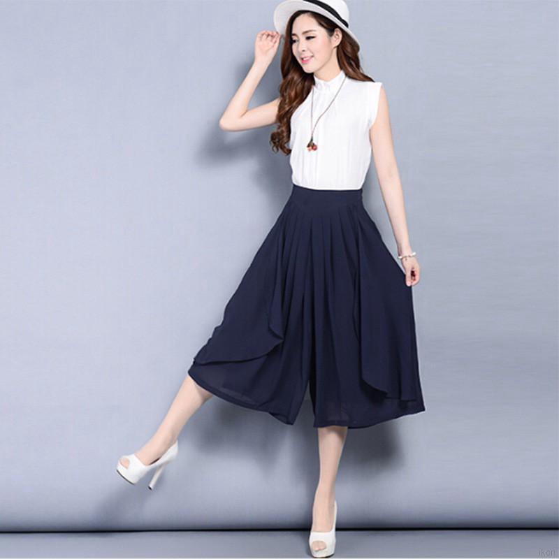 Quần dài ống rộng lưng thun cao thời trang cổ điển cho nữ mặc vào mùa hè | BigBuy360 - bigbuy360.vn