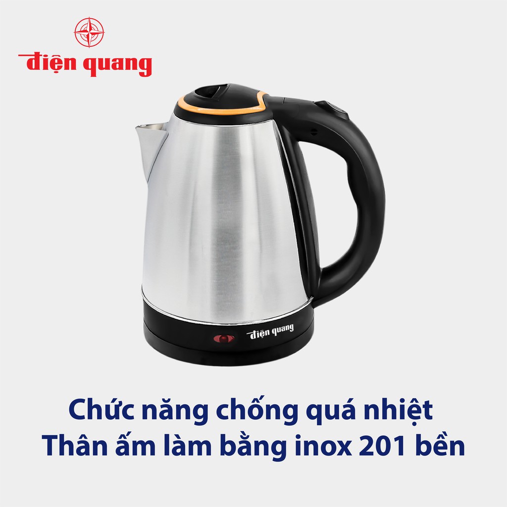 Ấm đun nước siêu tốc Điện Quang (1500W, 1.8L, INOX 201, nhựa PP màu đen) ĐQ EKT06 1518 BL