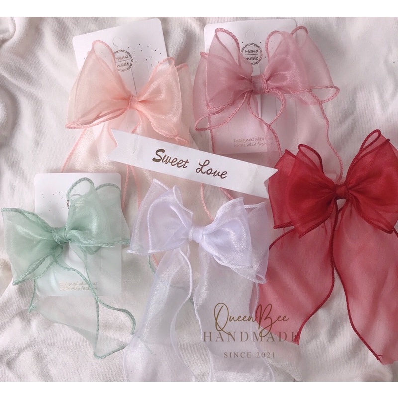 Kẹp tóc nơ voan bèo dễ thương hai tầng