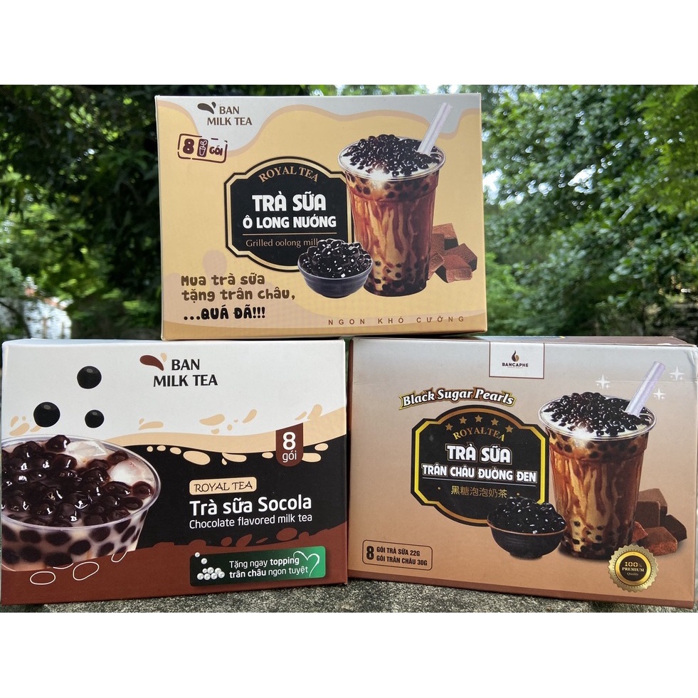 Trà sữa trân châu đường đen - Hộp pha được 8 cốc trà sữa có kèm trân châu (6 set-8 set)