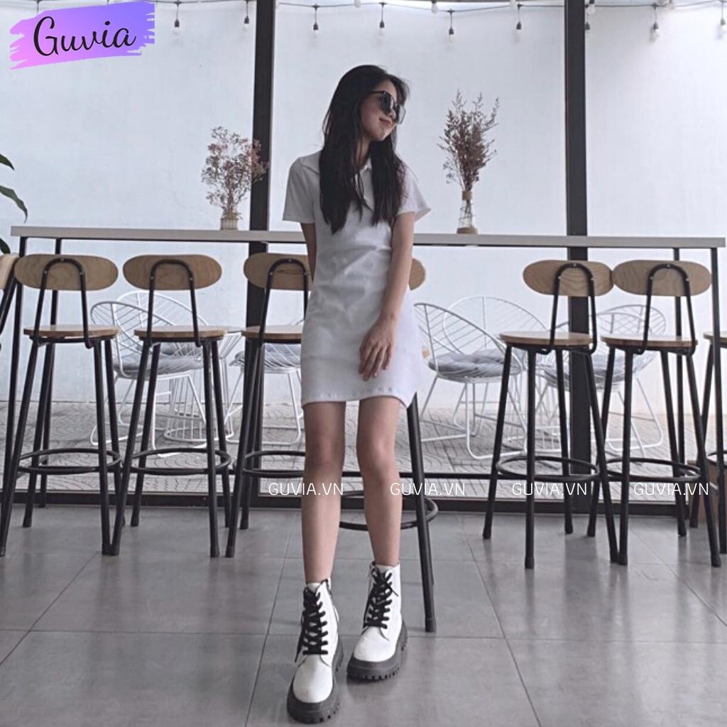 Đầm Váy Body CỔ POLO TRƠN Dáng Xoè Nữ Thun Kiểu Đẹp Ôm Gợi Cảm GUVIA