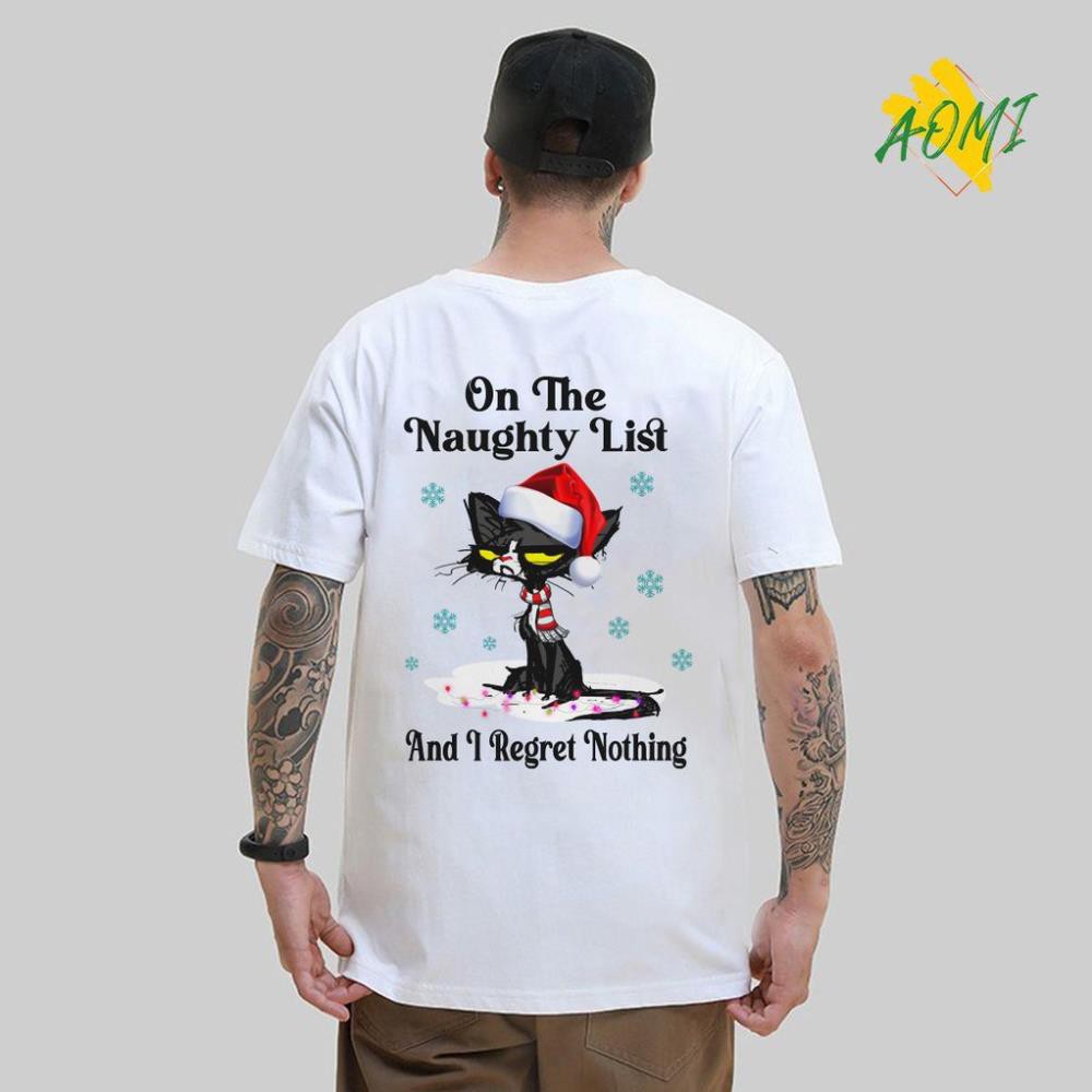 ÁO THUN CẶP ĐÔI UNISEX MÈO XẤU TÍNH CHẢNH CHÓ CAT On the naughty list TAY NGẮN TAY LỠ SIÊU HOT - giá sock
