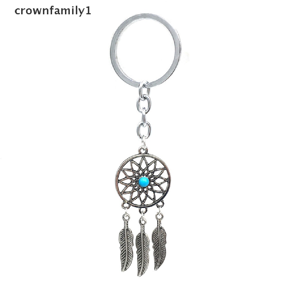 Móc khóa hình Dreamcatcher bằng kim loại màu bạc phối lông vũ kiểu mới