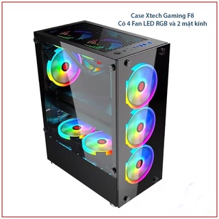 Vỏ Case Gaming X-Tech F8 + 4 Fan LED RGB có 2 mặt kính trong