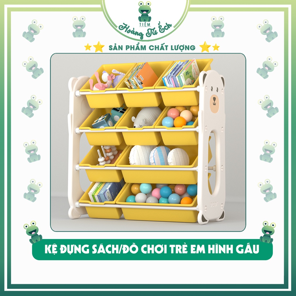 Kệ đồ chơi cho bé, giá sách hình gấu nhiều tầng đựng sách, kệ rổ nhựa 4 tầng [SẴN]