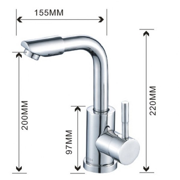 Vòi Lavabo nóng lạnh (cần uốn vuông, đầu xoay 360) SUS304 Bóng - Cao cấp ITALIA (Tặng thêm đôi dây cấp)