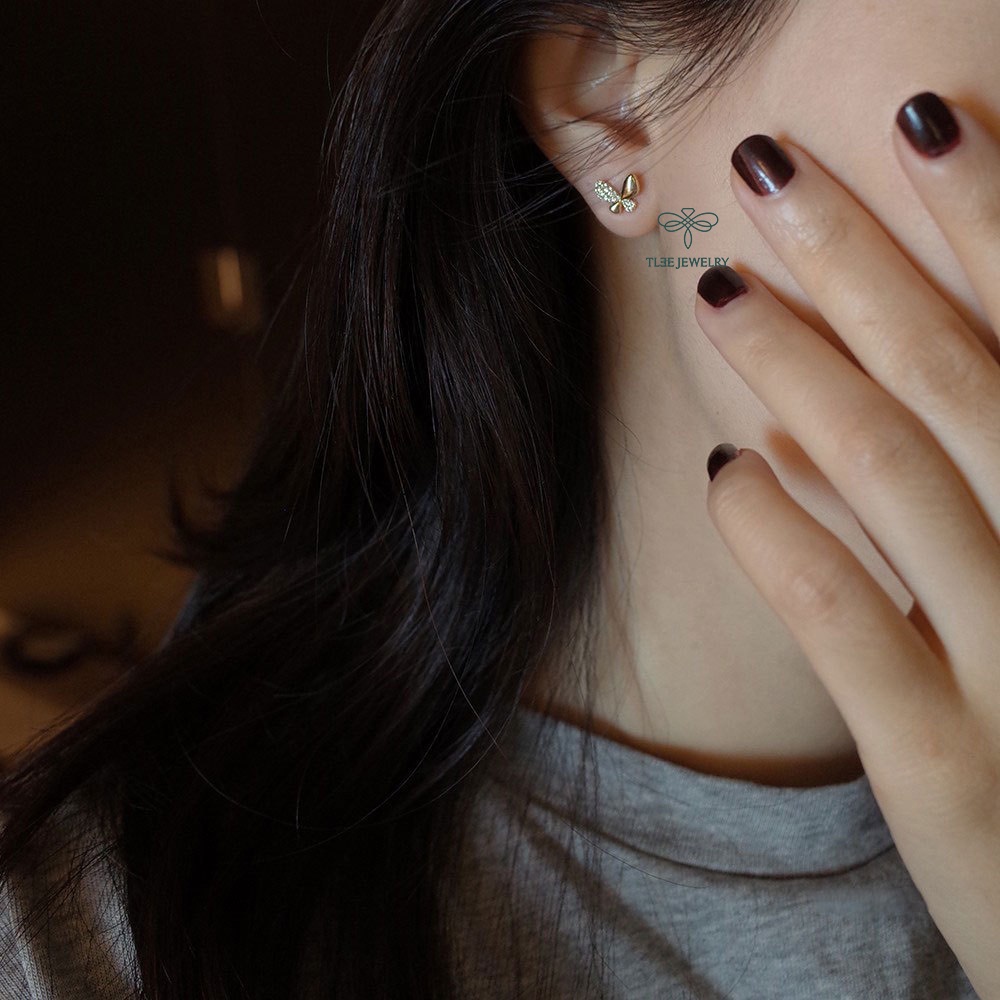 Khuyên tai bạc nữ TLEE cánh bướm nhỏ nạm đá xinh xắn TleeJewelry B0184