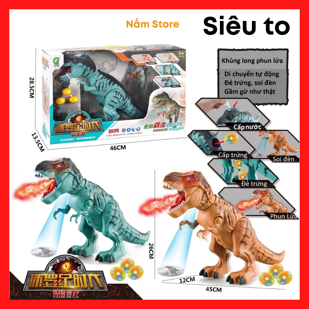 Đồ Chơi Khủng Long Phun Sương Đẻ Trứng Có Đèn Cho Bé, Khủng Long T-Rex Gầm Gừ Như Thật