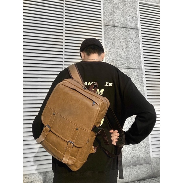 Balo da nâu kiểu dáng vintage, có sẵn 2 màu Đen và Nâu, chống thấm nước - VINTAGE BACKPACK, novstore