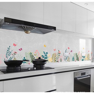 1m Decal dán bếp trong suốt cách nhiệt 60cm cây hoa sắc màu bướm xinh