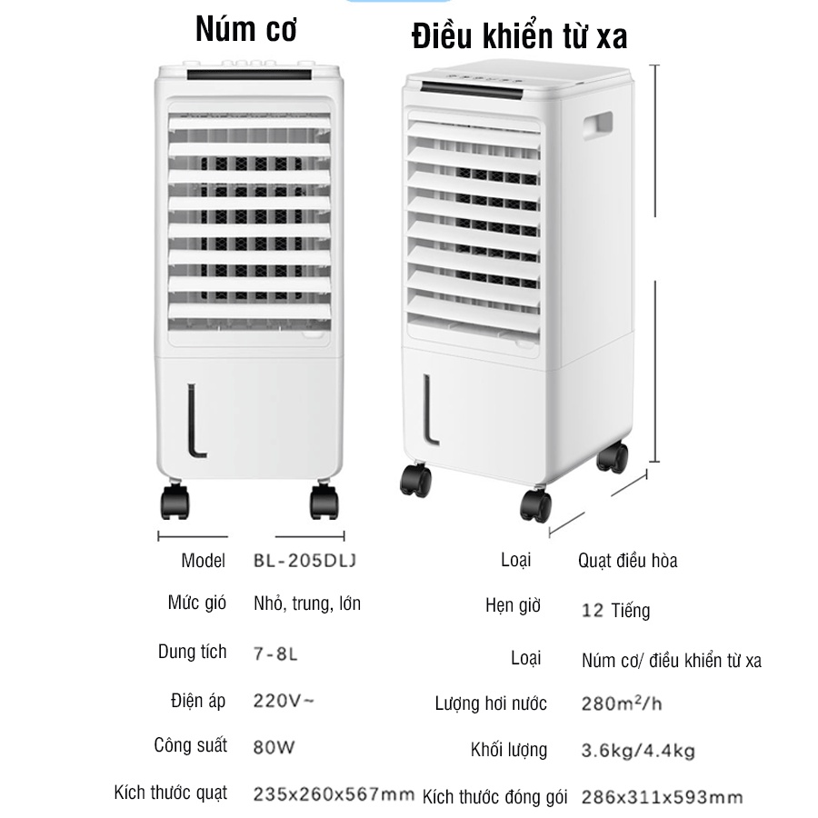 Quạt điều hòa hơi nước điều khiển từ xa HYUNDAI - 205 New Premium 102Y, công suất 80W - TẶNG 4 CHAI ĐÁ KHÔ