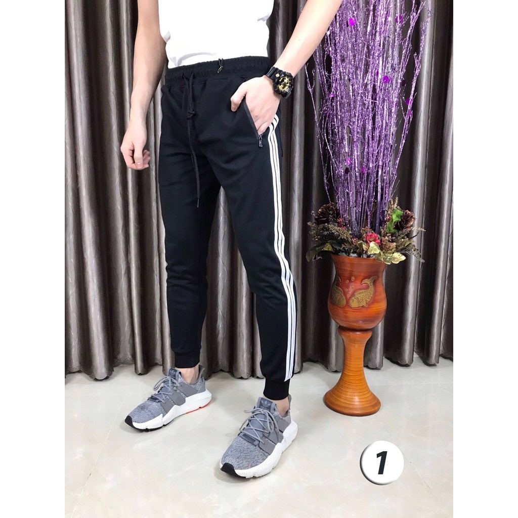 Quần jogger thun kẻ sọc ống quần