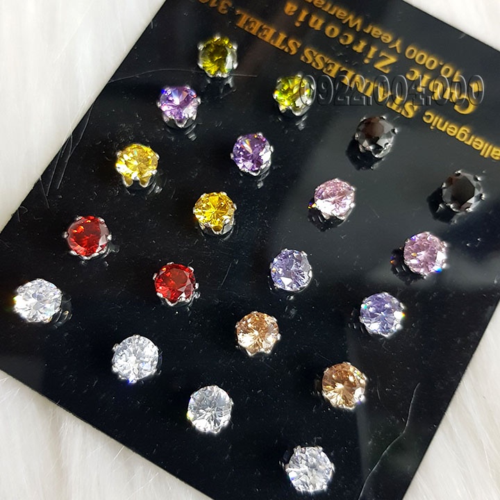 Bông tai nụ tròn đá màu (1 chiếc) đeo thời trang nam nữ.