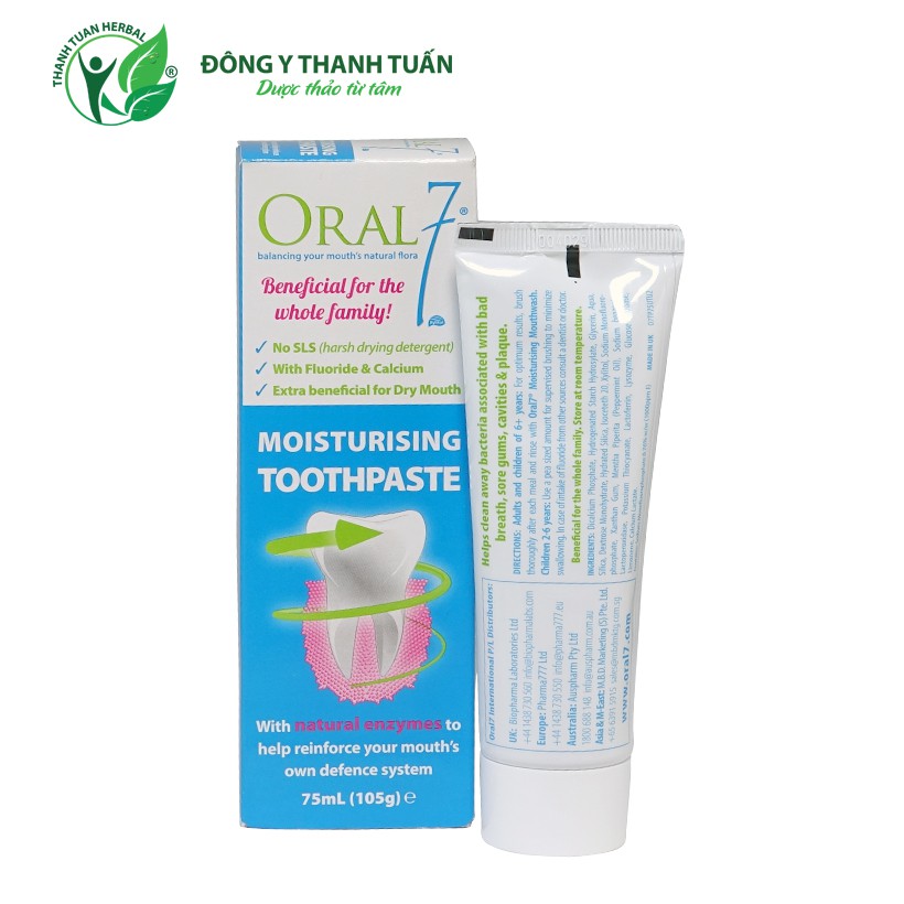 [New 2022] Kem đánh răng giữ ẩm miệng Oral7 Moisturising Toothpaste 75ml - Nhập khẩu từ Anh Quốc