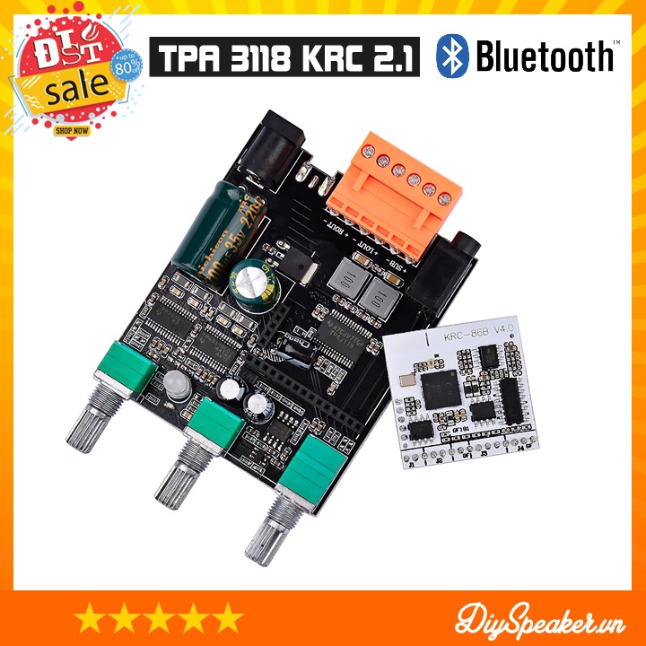 Mạch khuếch đại âm thanh Bluetooth TPA 3118 KRC 2.1 30*30+60w ver 2. CHạy chip TPA3118 và TPA3110 từ DiySpeaker