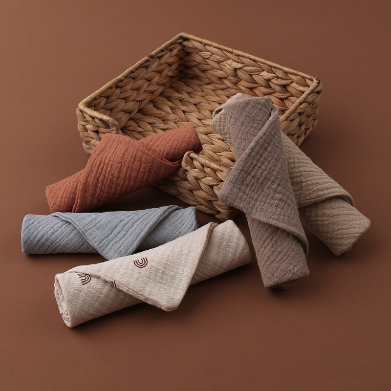 ✿ Set 5 Yếm Ăn Hình Vuông Bằng Cotton Không Tay Chống Bẩn Màu Sắc Trơn Dành Cho Bé