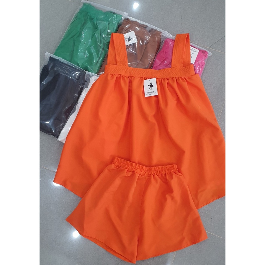 [10.10 Sale Freeship] Set bộ lụa babydoll kèm quần short cực dễ thương, set bộ 2 dây from rộng năng động đi chơi dạo phố