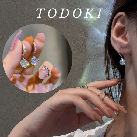 Khuyên tai chuôi bạc 925 đính đá Zircon Flash TODOKI Accessories T010 mạ bạc 925 sang chảnh,lấp lánh, hotrend
